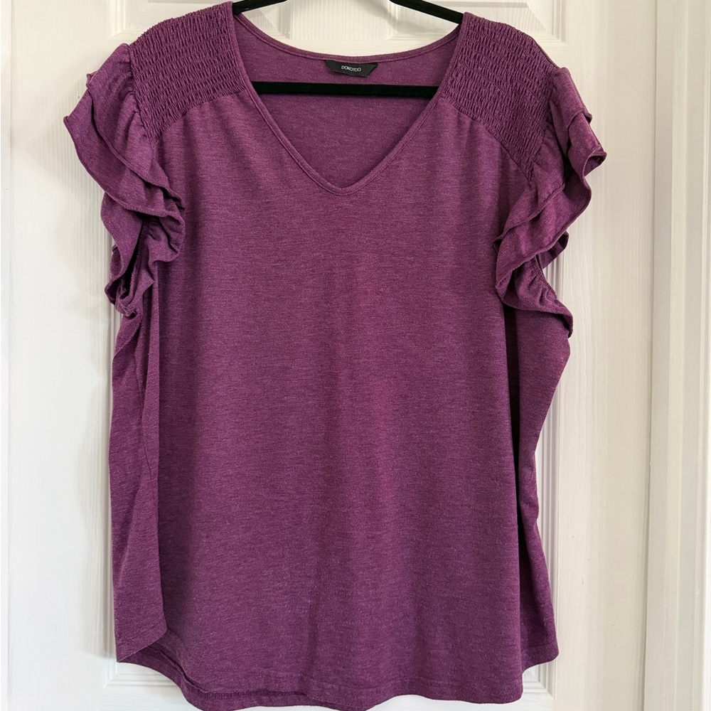 Purple Ruffled Sleeve Women's Top Dokotoo